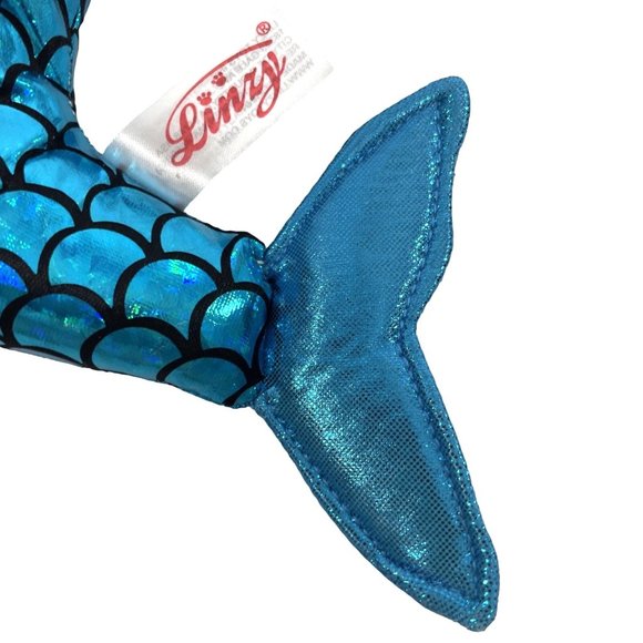 Linzy Toys Mermaid Doll 14” Blue Hair Tail Pink Bikini Shells Gold Starfish - Picture 10 of 13